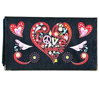 Syl'la Love Peace Joy Porte Chequier en Cuir pour Femme Noir