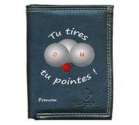 Syl'la Petanque Petit Portefeuille Porte Monnaie Cartes Noir pour Homme personnalisé avec prenom