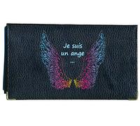 Syl'la Porte chéquier Porte Carte, en Cuir Noir pour Femme Je suis Un Ange