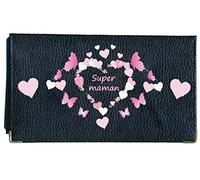 Syl'la Porte chéquier Porte Carte, en Cuir Noir Super Maman Cadeau Fete des Meres