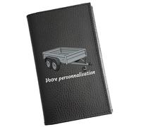 Syl'la - Porte-papiers Voiture Cuir Noir Motif Remorque - Étui Carte Grise, permis pour Homme - Personnalisé avec prénom