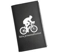 Syl'la - Porte-papiers Voiture Cuir Noir Motif Velo - Étui Carte Grise, permis pour Homme et Femme - Personnalisé avec prénom