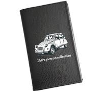 Syl'la - Porte-papiers Voiture Cuir Noir Motif Voiture 2CV - Étui Carte Grise, permis pour Homme et Femme - Personnalisé avec prénom