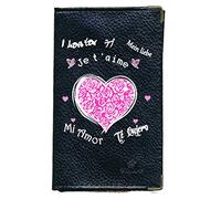 Syl'la Protection Porte Carte Grise papiers Voiture permis Noir en Cuir pour Femme (Coeur Fleur prenom)