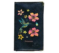 Syl'la Protection Porte Carte Grise papiers Voiture permis Noir en Cuir pour Femme (Colibri personnalisé)