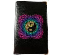 Syl'la Protection Porte Carte Grise papiers Voiture permis Noir en Cuir pour Femme (Mandala Ying Yang)