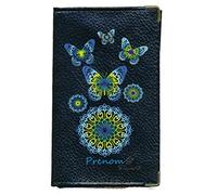 Syl'la Protection Porte Carte Grise papiers Voiture permis Noir en Cuir pour Femme (Papillon Vert prenom)