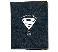 Syl'la Super Heros Papa Etui Porte Cartes bancaire Credit fidélité Noir en Cuir pour 24 Cartes