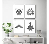 SYLSBAZGYS Rorschach Test Aquarelle Art Mural Toile Peinture Psychologue Cadeau Test psychologique Affiches et Impressions Photos Clinique décor Pas de Cadre-A_30x40cmX4