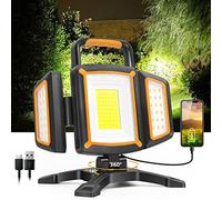SYLSTAR Projecteur LED Rechargeable 30W, 3000LM Projecteur de Chantier avec Batterie, 5 Modes Lampe Chantier Sans Fil et Powerbank Fonction, Étanche et Rotative pour Garage, Atelier (3000LM, 30W)