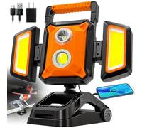 SYLSTAR Projecteur LED Rechargeable 40W 4000LM, Projecteur Chantier avec Pince, Pliable & Rotatif 360° avec 5 Modes, Lampe de Chantier à Batterie avec Aimant pour Atelier, Garage et Réparation