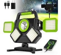 SYLSTAR Projecteur LED Rechargeable 55W, 5000LM Projecteur Chantier à Batterie Magnétique, Rotation à 360°, 6 Modes d’Éclairage, Lampe de Chantier Portable pour Garage, Atelier et Réparation Auto