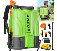 SYLSTAR Pulverisateur Electrique 16L, 8.3Bar Puissant Pulvérisateur de Jardin Compatible avec DeWalt 18V Batteries, 5 Buses Pulvérisateur à Dos, Vitesse Réglable pour Pelouse Cour(Chargeur Inclus)