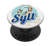 Sylt Mer du Nord Allemagne Île Rétro Chaise de Plage PopSockets PopGrip Adhésif