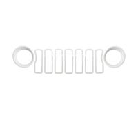 SYLTER Grille De Pare Chocs Couvercle D'anneau De Calandre Et Anneau De Phare Décoratif pour Jeep pour Wrangler JL 2024 Aspect Fiber De Carbone Calandre Voiture(Blanc)