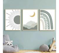 SYLUOQP 3 Poster Nursery, Green Rainbow Sun Pictures, peintures murales Pictures Boho Baby Room Decoration Mur Affiche pour Enfants Jeunes Filles, sans Cadre,50 * 70cm