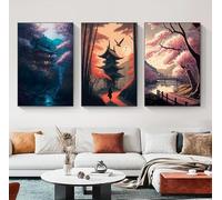 SYLUOQP 3pcs Affiches murales Vintage sur Toile représentant Un Village et des Montagnes, des cerisiers en Fleurs, des paysages Japonais,Une décoration Chambre à Coucher, sans Cadre,B,30x40cm