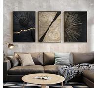 SYLUOQP Affiche texturée en Toile 3 pièces, Anneaux annuels en Or Noir et Blanc avec Images, Lignes d'anneaux annuels Abstraits sur Toile, Art Mural sans Cadre,A,20x30cm