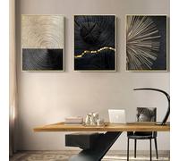 SYLUOQP Affiche texturée en Toile 3 pièces, Anneaux annuels en Or Noir et Blanc avec Images, Lignes d'anneaux annuels Abstraits sur Toile, Art Mural sans Cadre,B,20x30cm