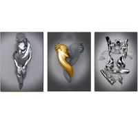 SYLUOQP Couple Impression sur Toile Abstraite, Métal Sculpture Figure Peinture Love Heart Effet 3D Wall Art Décoration Murale sans Cadre,D,30x40cm