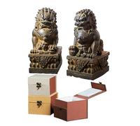 SYLUOQP Paire de Statues de Foo Dogs en Pierre véritable - Sculpture de Lion Fu Dogs Lions de Pékin, éloignant l'énergie maléfique avec Un Authentique Cadeau de félicitations(Brown,11.5cm)
