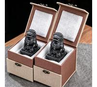 SYLUOQP Paire de Statues de Foo Dogs en Pierre véritable - Sculpture de Lion Fu Dogs Lions de Pékin, éloignant l'énergie maléfique avec Un Authentique Cadeau de félicitations(Black,11.5cm)