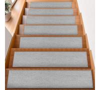 SYLUOQP Tapis d'escalier Autocollants Aspect sisal 15 pièces 76 * 20 cm, marches d'escalier en Moquette, Tapis d'escalier antidérapant avec Support antidérapant, marches(Gray)