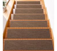 SYLUOQP Tapis d'escalier Autocollants Aspect sisal 15 pièces 76 * 20 cm, marches d'escalier en Moquette, Tapis d'escalier antidérapant avec Support antidérapant, marches(Brown)