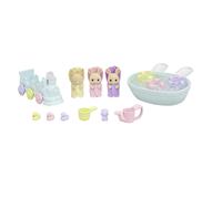 Sylvanian Families – Figurines miniatures – 5707 Les triplés Lapin Crème et accessoires de bain