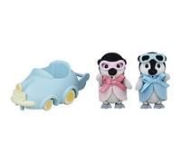 SYLVANIAN FAMILIES - Les jumeaux Pingouin et leur voiture - 5695 - Figurines Prêt à Jouer - Mini Poupées Multicolore