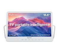 SYLVOX 15.6" Google Mini TV Portable 1080P FHD avec Poignée, Étanche IP66 | Téléviseur Girevole 360°avec Poignée | DVB-C/T/T2/S2 | USB/HDMI -10000mAh (4-6 Heures) pour Camping, Chambre, Cuisine
