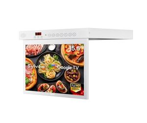 SYLVOX 15,6 Pouces Smart TV de Cuisine Rabattable sous Meuble Google Téléviseur avec Wi-FI, HBBTV, Partage d'Écran, Télécommande avec Commande Vocale, Triple Tuner DVB-C/S2/T2 - Blanc