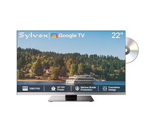 SYLVOX 22" Google 12V TV pour Bateau, Lecteur DVD Intégré - 1080P FHD | Adaptateur 12V, Large Tension 100-240V, DVB -T2/S2, HDMI/USB,WiFi, Idéal pour Bateau Camping,Voyage,Caravane