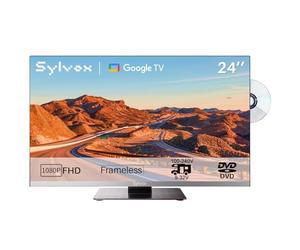 SYLVOX 24" Smart Google 12V TV pour Camping-Car | 1080P, Lecteur DVD Intégré, Adaptateur 12V, Large Tension 100-240V, Triple Tuner DVB-S2/T2, HDMI/USB, Idéal pour Caravanes/Motorhomes/Camions