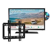 SYLVOX 27" 12V TV pour Camping Car & Support TV Réglable, Camion, Smart Android 11-1080P HD, Lecteur DVD Intégré, Google Assistant, Wi-FI, Haut-Parleur HiFi, Bluetooth, Triple-Tuner, HDMI