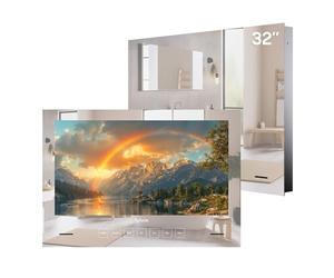 SYLVOX 32 Pouces Smart TV Étanche IP65, Téléviseur Miroir pour Salle de Bain | 12V Google TV 1080P, 500 nits|Télécommande Vocale DVB-T/S2/T2|Design Encastré pour Salles de Bains, Hôtels, Saunas