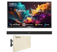 SYLVOX 43" TV Extérieur avec Housse & Barre de Son Étanche - QLED 4K UHD 2000Nits, Smart Google Outdoor TV Étanche IP55, DVB-T2/S2/C, Google Assistant - pour Pool/Jardins/Terrasse (Pool Pro 2.0 QLED)