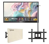 SYLVOX 55 Pouces TV Extérieur avec Housse et Support Plafond à écran - 4K UHD Luminosité 1000Nits, Smart Google Outdoor TV Étanche IP55, Dolby Audio, Wi-FI, Google Assistant (Deck Pro 2.0)