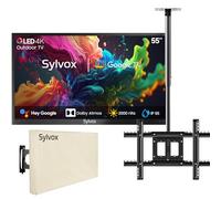 SYLVOX 55" TV Extérieur avec Housse & Support Plafond à écran - QLED 4K UHD 2000Nits, Smart Google Outdoor TV Étanche IP55, Google Assistant - pour Pool/Jardins/Terrasse (Pool Pro 2.0 QLED)
