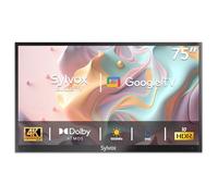 SYLVOX 75 Pouces TV Extérieur - 4K UHD Luminosité 1000Nits, Smart Google Outdoor TV Étanche IP55, Dolby Audio, Wi-FI, DVB-T2/S2, Google Assistant, Idéal pour Pool, Jardins, Terrasse (Deck Pro 2.0)
