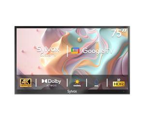 SYLVOX 75 Pouces TV Extérieur - 4K UHD Luminosité 1000Nits, Smart Google Outdoor TV Étanche IP55, Dolby Audio, Wi-FI, DVB-T2/S2, Google Assistant, Idéal pour Pool, Jardins, Terrasse (Deck Pro 2.0)