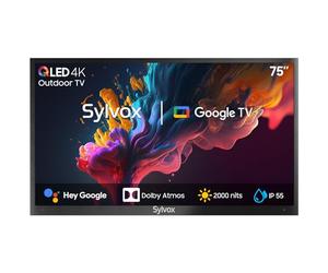 SYLVOX 75 Pouces TV Extérieur, 4K UHD QLED 2000 Nits HDR10, Smart Google Television Étanche IP55, DVB-T2/S2/C, Google Assistant, Outdoor Téléviseur pour Pool, Jardins, Terrasse (Pool Pro 2.0 QLED)