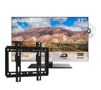 SYLVOX Smart 12V TV 32" & Support TV Réglable, Téléviseur HD LED 1080P Triple Tuner DVB-T2/S2, Android Television | Lecteur DVD intégré Google Play, Télé 12V pour Camping-Car, Camion, Limo 2023