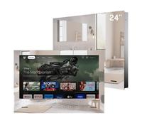 SYLVOX 24 Pouces Smart TV Étanche IP65, Téléviseur Miroir pour Salle de Bain | 12V Google TV 1080P, 500 nits|Télécommande Vocale DVB-T/S2/T2|Design Encastré pour Salles de Bains, Hôtels, Saunas