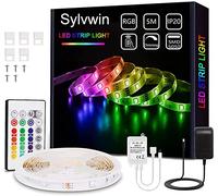 sylvwin Ruban LED, Bande LED 5m RGB avec Télécommande,5050 Bandes LED Lumineuse avec 16 Changements de Couleur,4 Modes pour Maison,Chambre,Télévision,Décoration D'armoire,Fête
