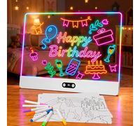 sylvwin Tableau à dessin LED avec couleurs, tableau notes avec 8 couleurs, 3 modes d'éclairage, rechargeable, en acrylique, cadeau créatif, jouet pour enfants/adolescents, blanc