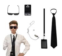 Symagalbst Set de 6 Accessoires Déguisement Agent MIB - Costume Espion Sécurité avec Lunettes de soleil Noires, Cravate, Badge et Porte-Carte - Deguisement Cosplay