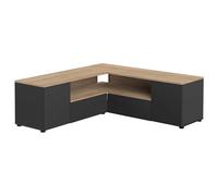 Meuble TV dangle 4 portes - Decor chene et noir - L 130 x P 130 x H 46 cm