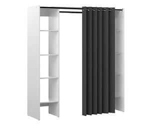 Symbiosis Tom Armoire 2 Colonnes, Blanc avec Rideau Gris 112/185.3x50x182 cm