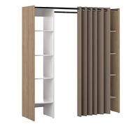 Symbiosis Tom Armoire 2 Colonnes, Blanc et Rideaux Taupe, 112/185.3x50x182 cm